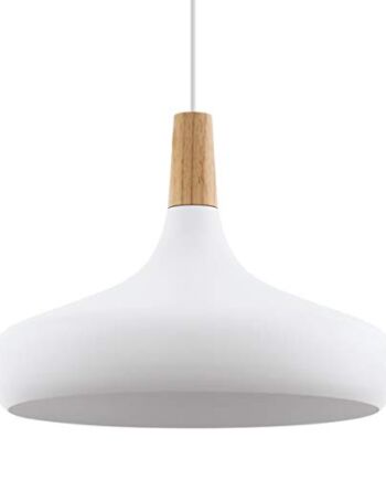EGLO lampa wisząca Sabinar, 1-płomienna nowoczesny oświetlenie wiszące, wisząca ze stali i drewna, kolor: biały i brązowy, oprawka: E27, Ø: 40 cm