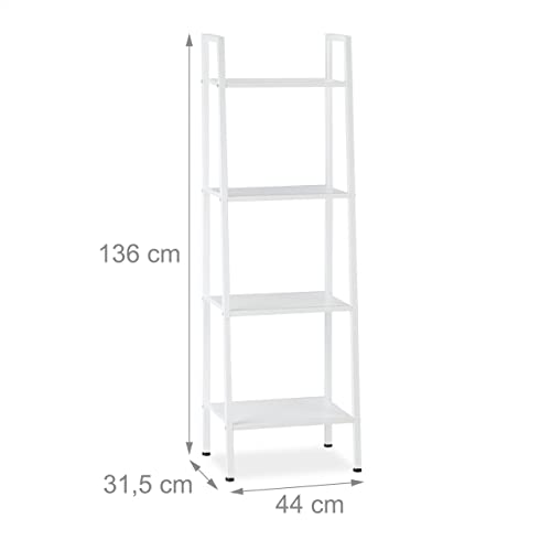 Relaxdays Regał stojący, nowoczesny regał drabinkowy z 4 półkami, regał dekoracyjny na rośliny i książki, wymiary: 136 x 44 x 31,5 cm, biały - obrazek 7