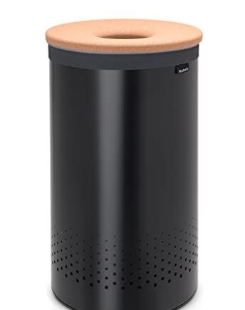 Brabantia Stalowy kosz na bieliznę, 60L, pokrywa z korka Czarny