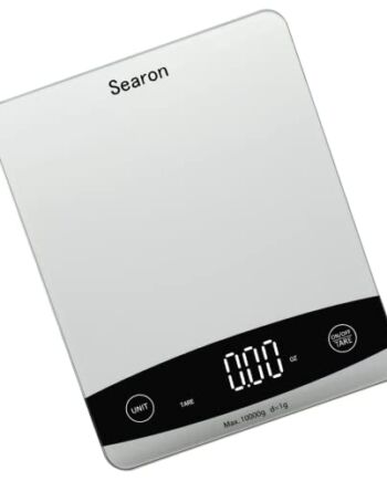 Searon Cyfrowa waga kuchenna do żywności, wielofunkcyjna waga do uncji żywności i gramów ml Lb, pojemność 10 kg na utratę wagi, pieczenia, gotowania, keto i przygotowywania posiłków, panel ze szkła hartowanego (kolor srebrny)