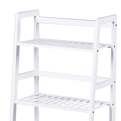 Bakaji Regał Regał 4 Półki Drewniane Bambusowe Nowoczesne Projektowanie dla Salonu Salon Domu Biurowego Rozmiar 116 x 48 x 32 cm Kolor Biały Bamboo - obrazek 3