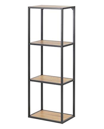 Selsey KRAPINA - regał stojący / regał na książki z 4 poziomami - czarny / dąb - styl industrialny - 108 cm wysokości