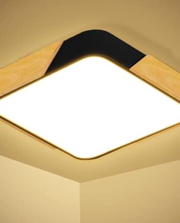 Kimjo Lampa sufitowa LED, 24 W, kwadratowa, 2400 lm, 3000 K, ciepła biel, drewno, 30 x 30 cm, ultra cienka lampa 5 cm, do salonu, sypialni, pokoju dziecięcego, kuchni, gabinetu, na balkon