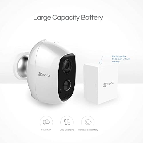 EZVIZ Bezprzewodowa kamera IP 1080p, do monitoringu, zewnętrzna kamera Wi-Fi, akumulator o pojemności 5500 mAh, wykrywanie ruchu PIR, widoczność w nocy, dwukierunkowe audio, dostępna IP65, C3A - obrazek 4