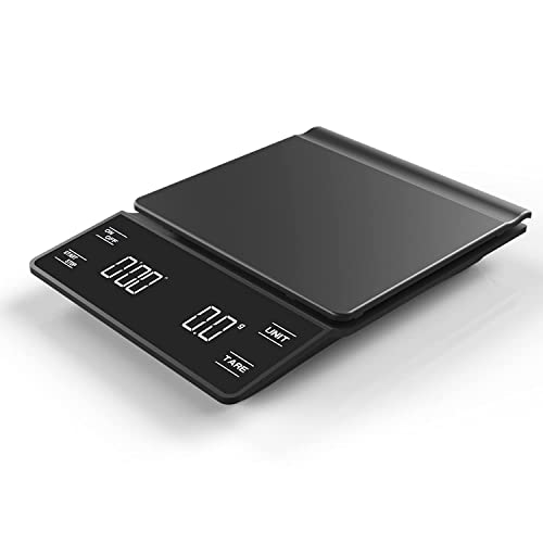 Nilpferd Cyfrowa waga do kawy z timerem do 3 kg, d = 0,1 g, waga do espresso z ekranem dotykowym LED, cyfrowa waga kuchenna, waga do żywności, waga do gospodarstwa domowego, waga drobna 0,1 g, baterie w zestawie (czarna) - obrazek 7