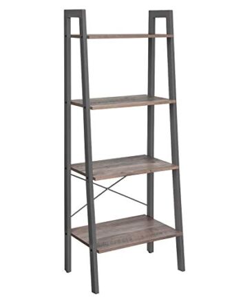 VASAGLE Regał stojący, regał na książki, regał drabinkowy z 4 poziomami, metalowy, stabilny, łatwy montaż, do salonu, sypialni, kuchni, przemysłowego wzornictwa, kolor szary, LLS44MG