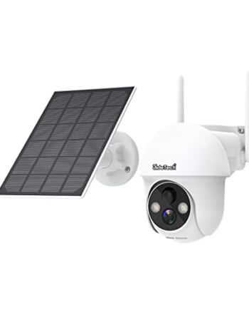 JideTech ‎JD-SL05-2MPWF, Kamera solarna zewnętrzna WiFi PTZ 1080P z dwukierunkowym dźwiękiem, ładowana bezprzewodowa do monitoringu z czujnikiem ruchu PIR i noktowizorem, 5MP-wtih audio, Biała