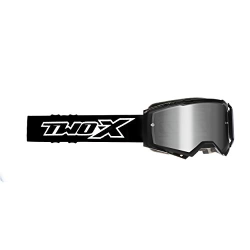 TWO-X ATOM gogle crossowe czarne – Blackhawk lustrzane srebrne gogle MX ochrona nosa Motocross Enduro szkło lustrzane okulary motocyklowe odporne na zarysowania okulary ochronne MX - obrazek 3