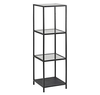 AC Design Furniture Jörn regał z 3 półkami, wys. 119,5 x szer. 37 x gł. 35 cm, przezroczysty/czarny, szkło/metal, 1 szt.