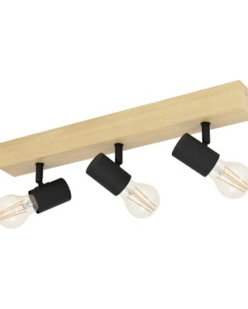 Lampa sufitowa EGLO TOWNSHEND 3, 3-ogniskowa lampa sufitowa vintage w stylu industrialnym, reflektor retro ze stali i drewna, kolor: czarny, brązowy, oprawka: E27