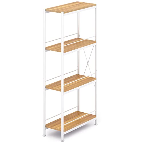 JRAO 4-poziomowa półka, półka, plus wąskie półki do przechowywania, organizery, półki, wolnostojące, metalowe półki, regał drabinkowy, regał na książki, nowoczesny regał do kuchni, łazienki, sypialni, przedpokoju, biała stal + drewno - obrazek 2