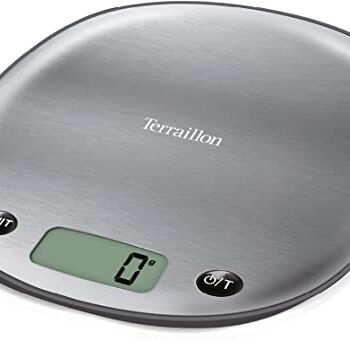 Terraillon 14505 waga kuchenna, funkcja „tara”, wskaźnik cieczy, wycięcie na uchwycie, do 5 kg, macaron, stal nierdzewna, lukrecja, czarna