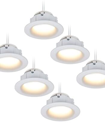 HCFEI Zestaw 6 okrągłych reflektorów LED do zabudowy, białe, 5 W, ciepła biel, możliwość ściemniania, 230 V, płaskie (głębokość 40 mm), Ø 68 mm, otwór do zabudowy, reflektor sufitowy do zabudowy, reflektor sufitowy