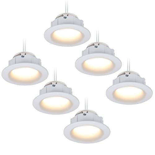 HCFEI Zestaw 6 okrągłych reflektorów LED do zabudowy, białe, 5 W, ciepła biel, możliwość ściemniania, 230 V, płaskie (głębokość 40 mm), Ø 68 mm, otwór do zabudowy, reflektor sufitowy do zabudowy, reflektor sufitowy