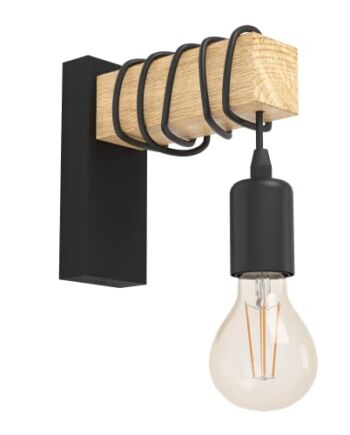 Lampa ścienna EGLO TOWNSHEND, 6-ogniskowa, lampa ścienna vintage w stylu industrialnym, lampa retro wykonana ze stali i drewna, kolor: czarny, brązowy, oprawka: E27