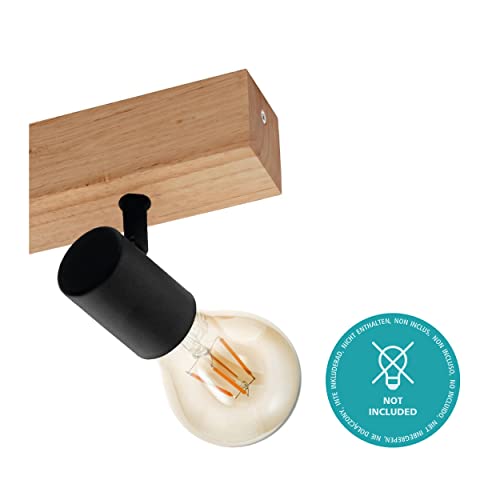 Lampa sufitowa EGLO TOWNSHEND 3, 3-ogniskowa lampa sufitowa vintage w stylu industrialnym, reflektor retro ze stali i drewna, kolor: czarny, brązowy, oprawka: E27 - obrazek 4