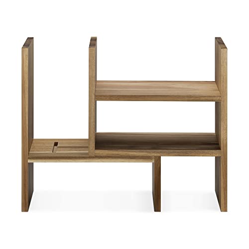 Navaris Akazien organizer na biurko, 64 x 15,5 x 40 cm, regulowany system porządkowania, regał narożny do kuchni, biura, łazienki, nadstawka regałowa, naturalny - obrazek 2