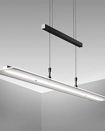 B.K.Licht I ściemniana lampa wisząca LED I 20 W płyta LED z 1600 lm I ciepła biała barwa światła I regulowana wysokość I prawdziwe szkło I lampa sufitowa I lampa do jadalni I lampa do salonu I szerokość: 85 cm I czarny