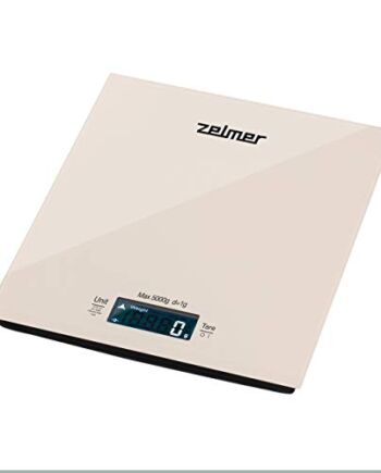 Zelmer ZKS1100 - Cyfrowa waga kuchenna, precyzja od 1g do 5 kg, specjalna funkcja do ważenia mleka, wody i filiżanek, bardzo wytrzymała powierzchnia, ultra cienka, Ivory.