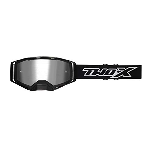 TWO-X ATOM gogle crossowe czarne – Blackhawk lustrzane srebrne gogle MX ochrona nosa Motocross Enduro szkło lustrzane okulary motocyklowe odporne na zarysowania okulary ochronne MX - obrazek 2