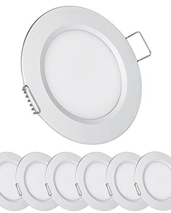 Acegoo 12V LED Reflektory sufitowe do zabudowy punktowe, downnlight, punktowe sufitowe, wpuszczana lampa sufitowa 2.5 W, dla Camper Van Cabin Truck Motorhome Żaglówka Pod Szafką Kuchnia Łazienka Srebrny 5000K, 6 sztuk