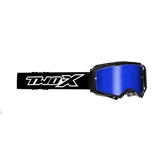 TWO-X ATOM gogle crossowe czarne - BLACKHAWK lustrzane niebieskie okulary MX, ochrona nosa, do motocrossu, enduro, szkła lustrzanego, okulary motocyklowe, odporne na zarysowania - obrazek 2
