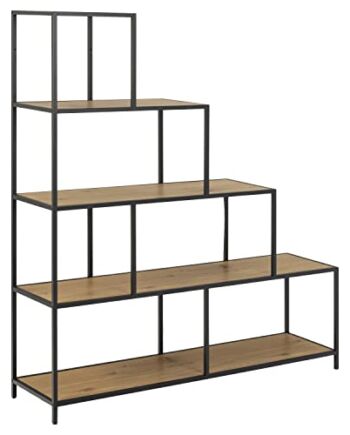 Amazon Brand - Movian regał na książki z 4-warstwowymi schodami, dziki dąb, czarna metalowa rama, 135 x 35 x 150 cm