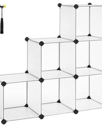 SONGMICS regał wtykowy, regał z tworzywa sztucznego, "zrób to sam", regał na schody, system regałowy, 6 przegródek, na zabawki, buty, książki, do salonu, pokoju dziecięcego, sypialni, 93 x 31 x 93 cm, biały LPC111S