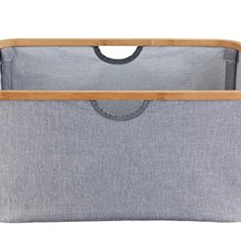 WENKO Kosz na pranie Bahari, nowoczesny kosz na pranie z wysokiej jakości bambusową ramą, zajmuje mało miejsca, składany, pojemność 50 l, 54 x 36 x 26 cm, wykonany z łatwego w pielęgnacji poliestru