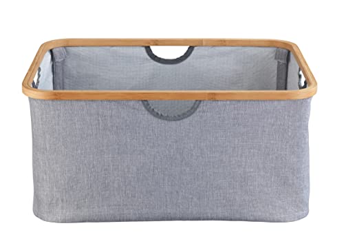 WENKO Kosz na pranie Bahari, nowoczesny kosz na pranie z wysokiej jakości bambusową ramą, zajmuje mało miejsca, składany, pojemność 50 l, 54 x 36 x 26 cm, wykonany z łatwego w pielęgnacji poliestru