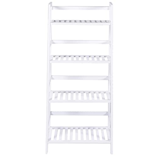 Bakaji Regał Regał 4 Półki Drewniane Bambusowe Nowoczesne Projektowanie dla Salonu Salon Domu Biurowego Rozmiar 116 x 48 x 32 cm Kolor Biały Bamboo - obrazek 4