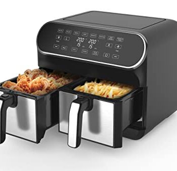 JUST PERFECTO Frytkownica na gorące powietrze 8 w 1, XXL, 8 l, 1700 W, szara, stal nierdzewna, z książką z przepisami, funkcją timera i cyfrowym ekranem dotykowym, nadaje się do mycia w zmywarce, Airfryer, frytkownica na gorące powietrze, frytkownica, Air Fryer