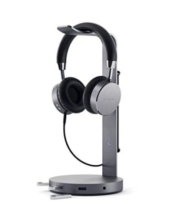 Satechi aluminiowy stojak z uchwytem na słuchawki USB z 3 portami USB 3.0 & 3.5mm portem AUX - uniwersalna kompatybilność - kompatybilny z Satechi, Bose, Sony, Beats, JBL, Panasonic, AKG (V2, kosmiczny szary)