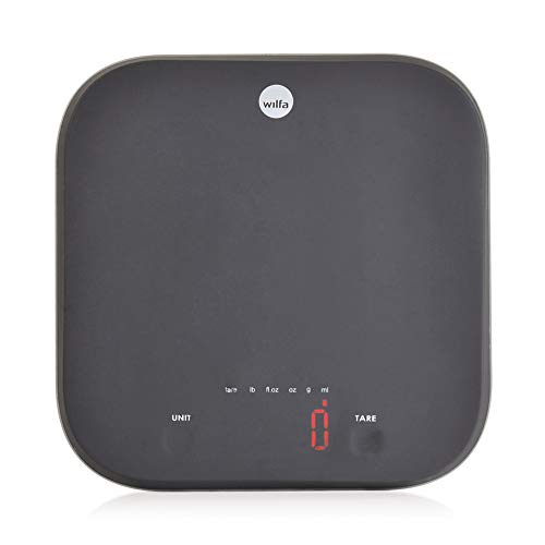 Wilfa SPLASH waga kuchenna – waga cyfrowa o pojemności 5 kg, powierzchnia pokryta silikonem, wyświetlacz LCD, czarna