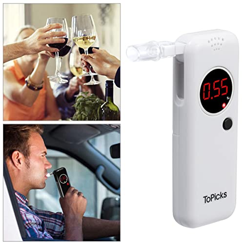ToPicks Alkomat alkoholowy i przenośny tester oddechowy z cyfrowym ekranem LCD i szybkimi, wyniki zawartości alkoholu o wysokiej dokładności z 20 szt. jednorazowych ustników/biały - obrazek 4