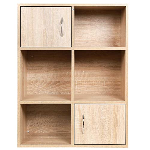 BAKAJI Mobile Regał Regał 6 Półki z 2 drzwiami magnesów i metalowy uchwyt MDF Nowoczesna konstrukcja dla domu biurowego Rozmiar 80 x 61,5 x 29,5 cm (Dąb) - obrazek 6