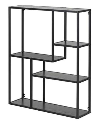 Selsey Krapina - regał wiszący z metalowym stelażem - ciemnoszary wygląd drewna, czarny - asymetryczny 91 x 75 cm