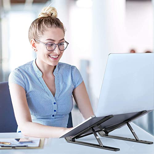 DOB SECHS Przenośny stojak na laptopa, składany wentylowany uchwyt na laptopa na biurko, uniwersalny lekki oszczędzający miejsce regulowany ergonomiczny uchwyt na tacę do MacBooka/HP/notebooka/Samsung/HUAWEI (czarny) - obrazek 3