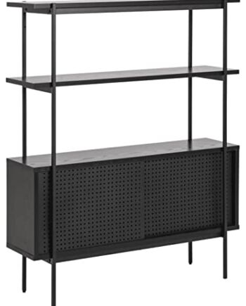 AC Design Furniture Augusta regał na książki z półką i zamkniętą półką, wys. : 113,8 x szer. 94 x gł. 27 cm, czarny, melamina/metal, 1 szt.