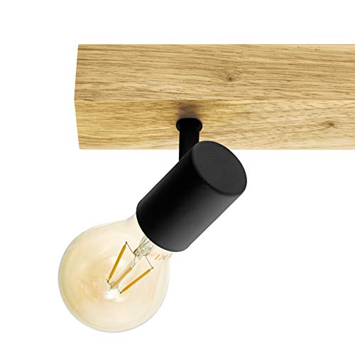 Lampa sufitowa EGLO TOWNSHEND 3, 3-ogniskowa lampa sufitowa vintage w stylu industrialnym, reflektor retro ze stali i drewna, kolor: czarny, brązowy, oprawka: E27 - obrazek 5