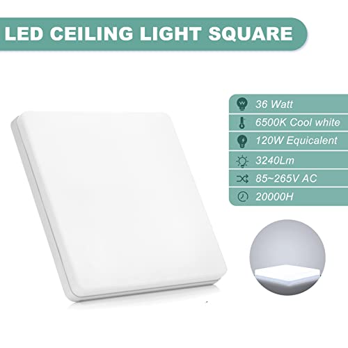 Yafido Lampa sufitowa 36 W LED lampy sufitowe światło dzienne białe Ø 23 cm wewnętrzna kwadratowa lampa sufitowa do sypialni kuchni przedpokoju biura jadalni - obrazek 13