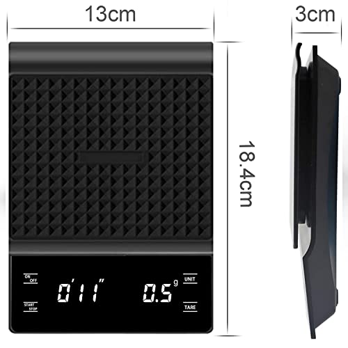 Nilpferd Cyfrowa waga do kawy z timerem do 3 kg, d = 0,1 g, waga do espresso z ekranem dotykowym LED, cyfrowa waga kuchenna, waga do żywności, waga do gospodarstwa domowego, waga drobna 0,1 g, baterie w zestawie (czarna) - obrazek 8