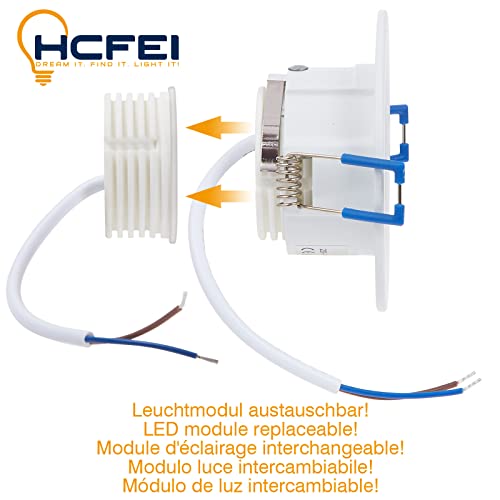 HCFEI Zestaw 6 okrągłych reflektorów LED do zabudowy, białe, 5 W, ciepła biel, możliwość ściemniania, 230 V, płaskie (głębokość 40 mm), Ø 68 mm, otwór do zabudowy, reflektor sufitowy do zabudowy, reflektor sufitowy - obrazek 7