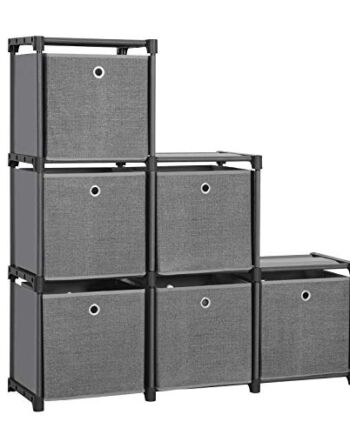 SONGMICS LSN66BK regał wtykowy, system przechowywania z 6 pojemnikami z materiału, wielofunkcyjna, z wytrzymałą metalową ramą, młotek gumowy 105 x 105 x 30 (szer. x wys. x głęb.), kolor czarny