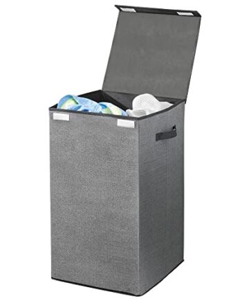 mDesign Kosz na pranie z wbudowanymi uchwytami – Składany kosz na bieliznę z pokrywą do łazienki lub sypialni – Nadaje się również jako kosz na bieliznę dla dzieci – grafitowy/czarny