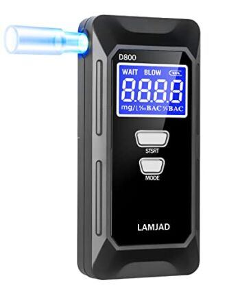 LAMJAD Alkomat z 10 ustnikami i cyfrowym wyświetlaczem LCD, czujnik półprzewodnikowy, dokładny alkomat policyjny, do użytku osobistego i profesjonalnego