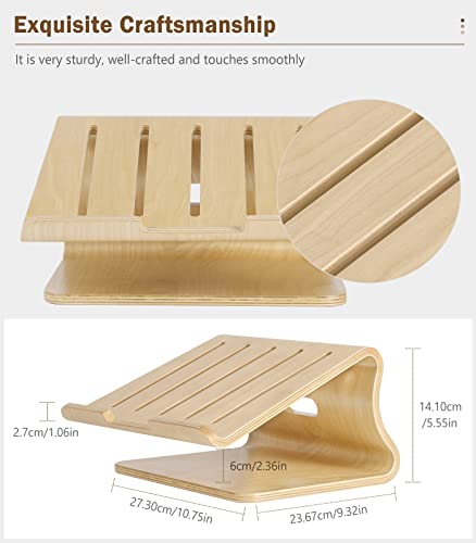 MoKo Wooden Laptop Stand Compatible with MacBook Air/Pro 13/Pro 15/iPad Pro 12.9/Dell XPS/Surface/Chromobook 11-17 inch, Ergonomic Cooling Computer Holder Wood Notebook Desktop Stand, Brich - obrazek 7