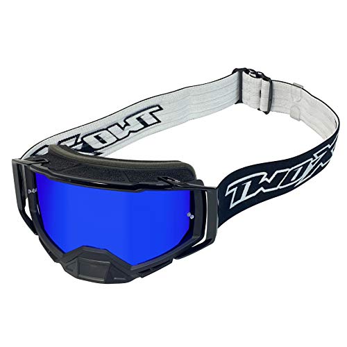 TWO-X ATOM gogle crossowe czarne - BLACKHAWK lustrzane niebieskie okulary MX, ochrona nosa, do motocrossu, enduro, szkła lustrzanego, okulary motocyklowe, odporne na zarysowania