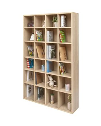 Iris Ohyama, Regał / regał z 24 kostkami / regał z drewnianymi kostkami, Lite drewno, Pionowe, Regulowane półki, Biuro, pokój dzienny - Book Shelf - BKS-1812 - JasnoBrązowy