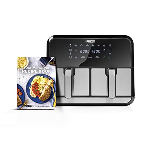 Princess Airfryer z podwójnym koszem, 8 l, 2 kg frytek, 8 programów, 2x4 L, czarny